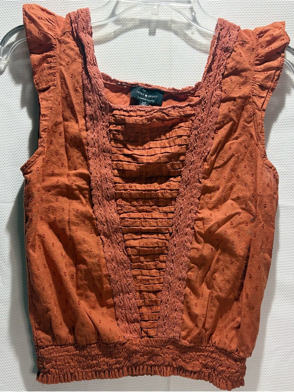 Lucky Brand Burnt Orange Eyelet Ruffled Tank Top